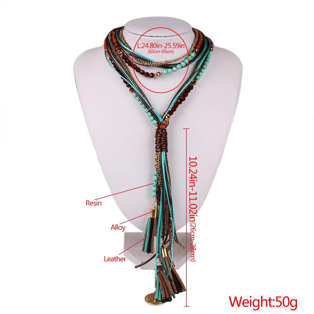 Boho Women Summer Long Necklace Handmade Round Bead Tassel Neck Accessories Green Red Statement Jewelry New Joker Sweater Chian