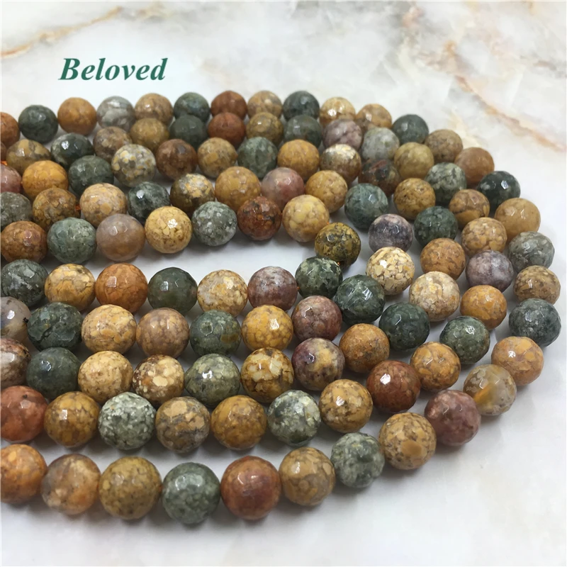 Top Quality Faceted Ocean Agates Loose Beads, Round Raw Oceanic Agat Gems Stone Necklace Making Beads, BG18004