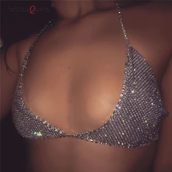 FestivalQueen Sequined Tops for Women Crystal Diamonds Boob Bra Party Club Metal Strap Rhinestone Bras Silver and Gold
