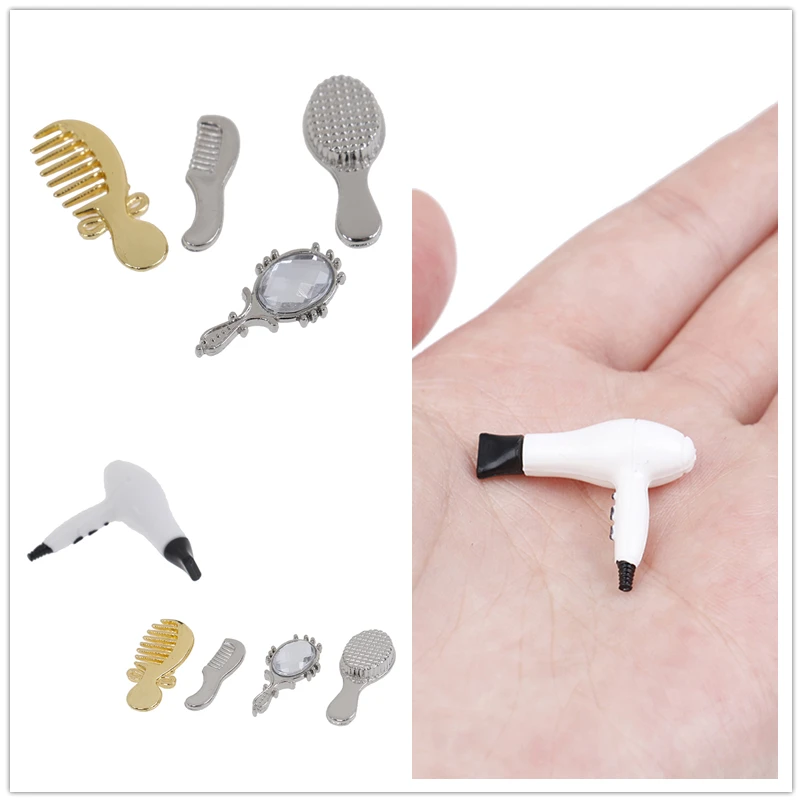 

1/12 Dollhouse Miniature Practical Bathroom Accessory Comb Hair Dryer Mirror Model Building Kits Kids Toys
