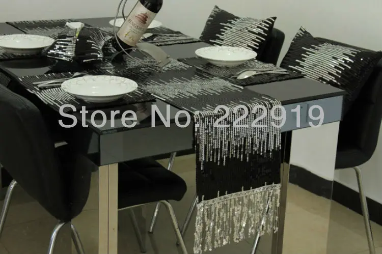 Wholesale  Two-color paillette table runner / modern brief customize bed runner/shine bling bling  table set free shipping