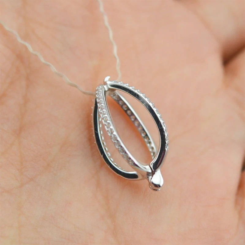 S925 Sterling Silver Cage Design Pearl Pendant Fittings Women DIY Pearl Pendant Accessory 3Pcs/Lot