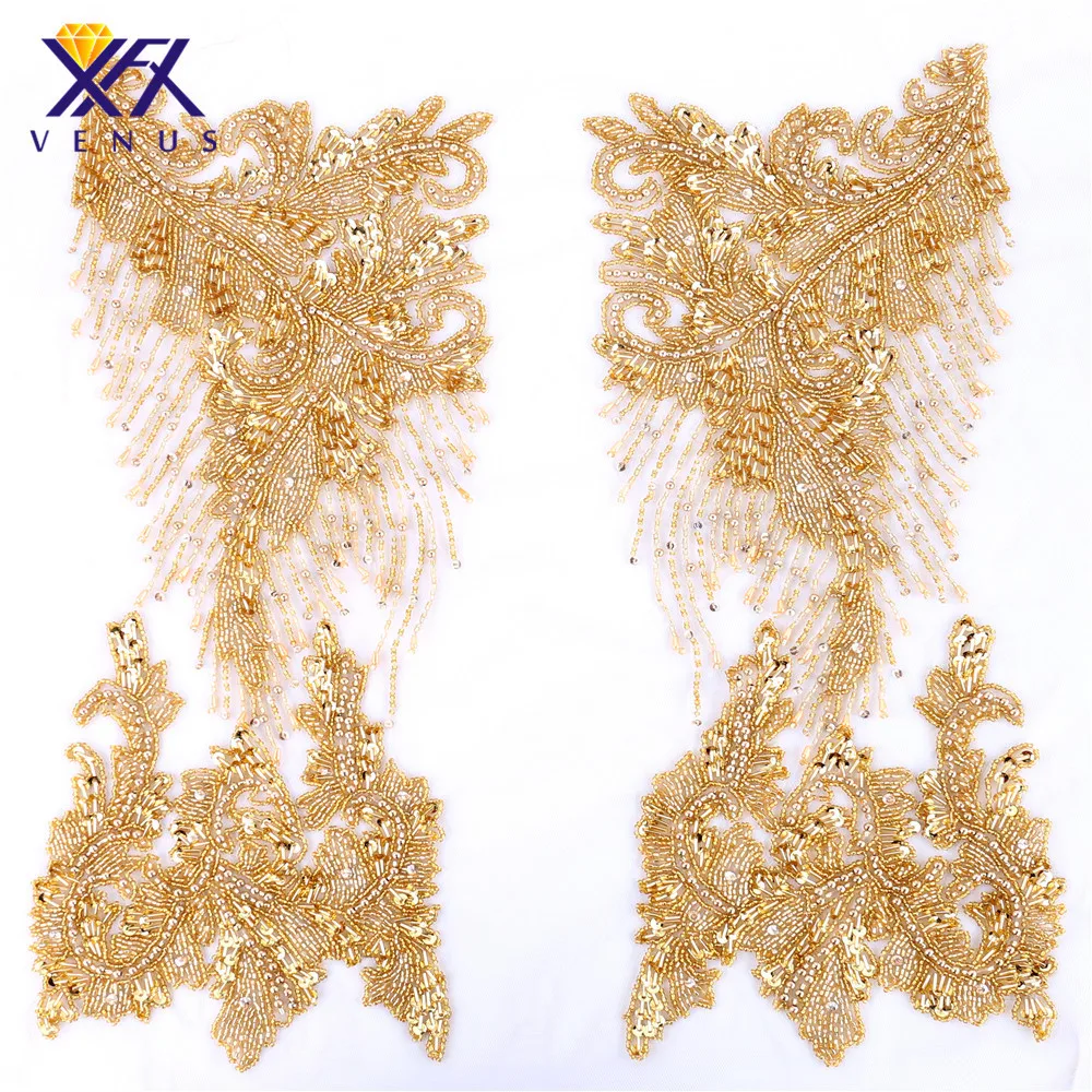 XINFANGXIU (5Pieces) Large rhinestone applique with glass beads pearls patch big size wedding fashion cloth embellishment