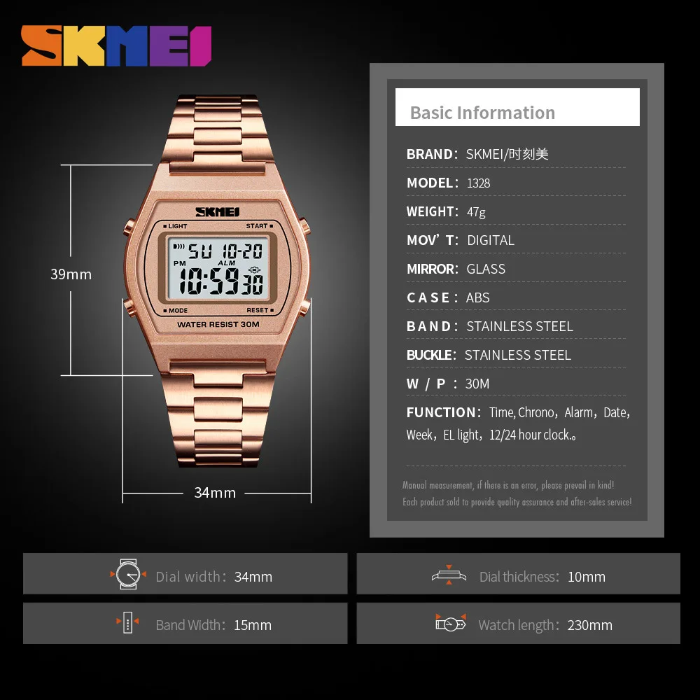 SKMEI Fashion Sport Stopwatch Digital Wristwatch For Men Women Stainless Steel Strap Casual Date Watches reloj hombre Alarm