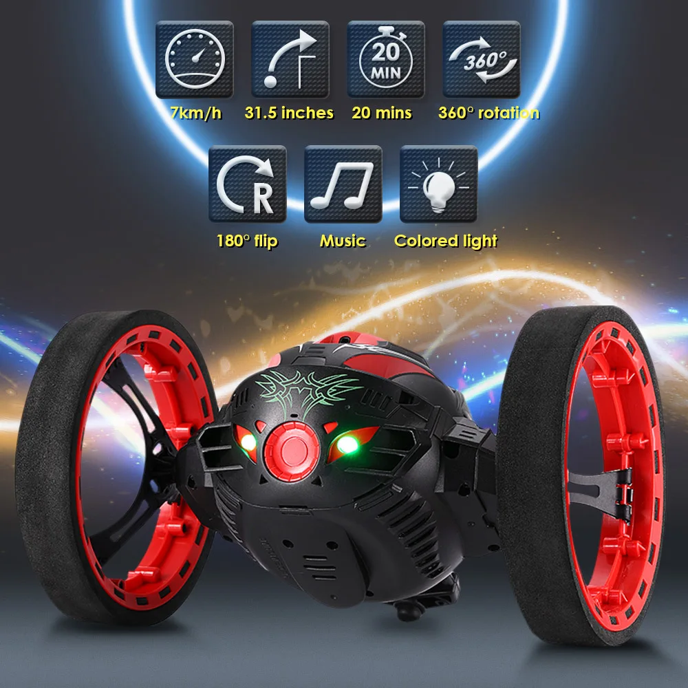 RC Car 360 Degree  Bounce Car Remote Control Toys RC Robot 80cm High Jumping Car Radio Controlled Cars Machine LED Night Toys