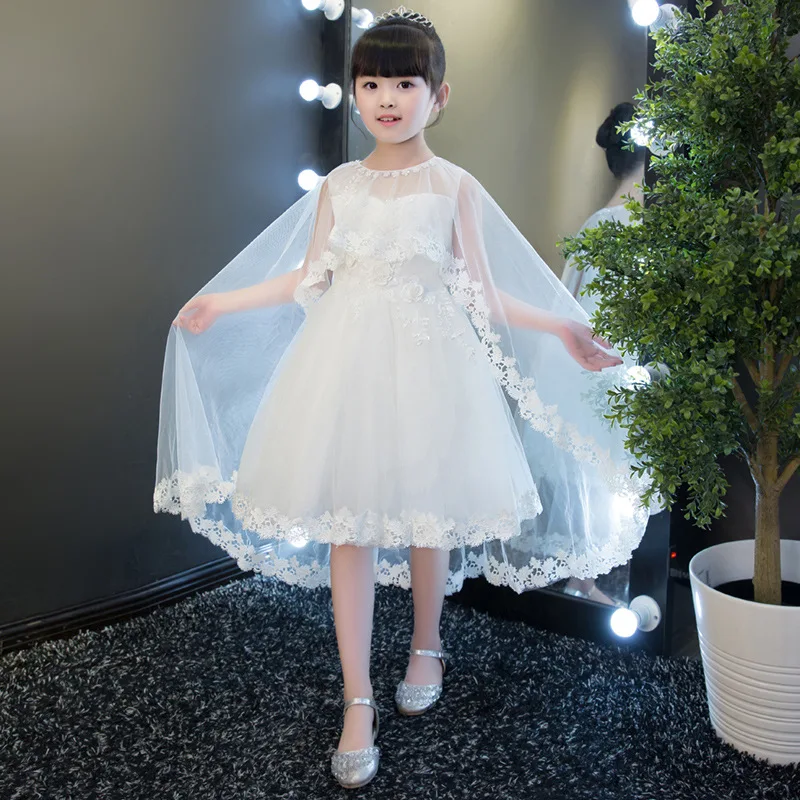 Robes longues à fleurs appliquées pour filles, en dentelle, robes de première Communion, robe de concours, robe de bal pour enfants, 2019