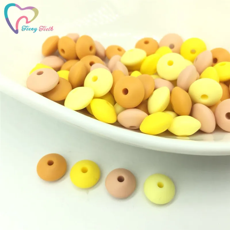 50 PCS Lentils Silicone Beads For Teething Necklace Baby Pendant Toy Accessories Mango Peach Yellow BPA Free 12*12*7 MM Lentils