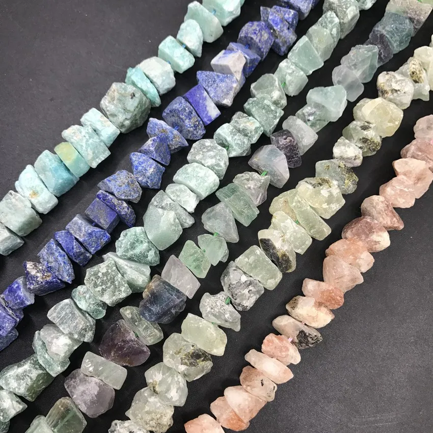 6 Stone Choice,Raw Nugget Chips Beads,42-52pcs/strand Irregular Rough Amazonite Lapis Aventurine Fluorite Quartz Pendant Jewelry