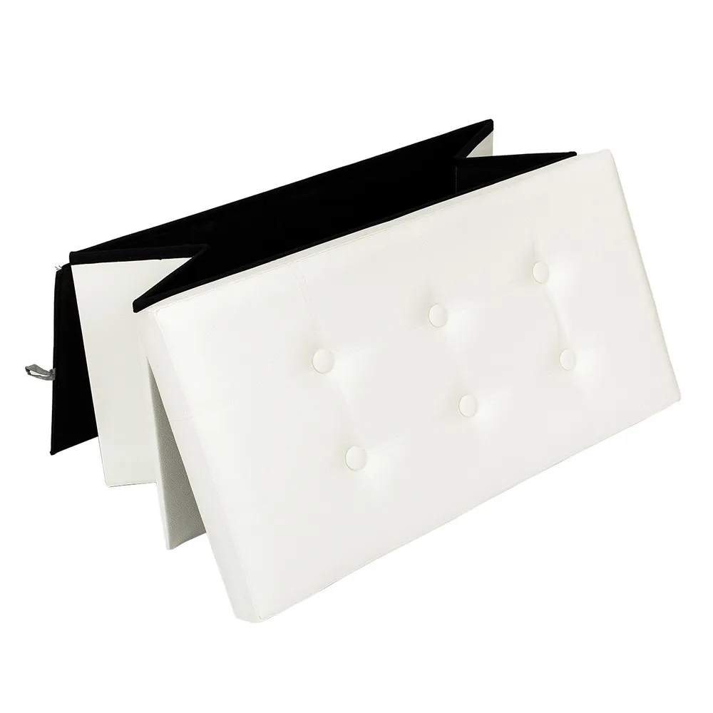 PVC Leather Rectangle Shape with Leather Button Footstool Bedroom Ottomans Bench Foot Rest Stool Padded Seat Storage - US Stock