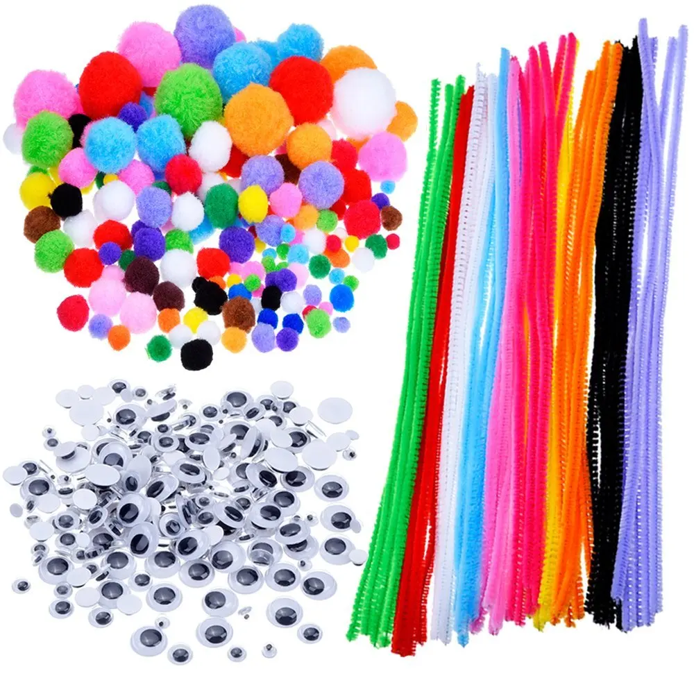 1000pcs Pompoms, Self-sticking Wiggle Googly Eyes, Chenille Stems for Craft DIY Art Supplies