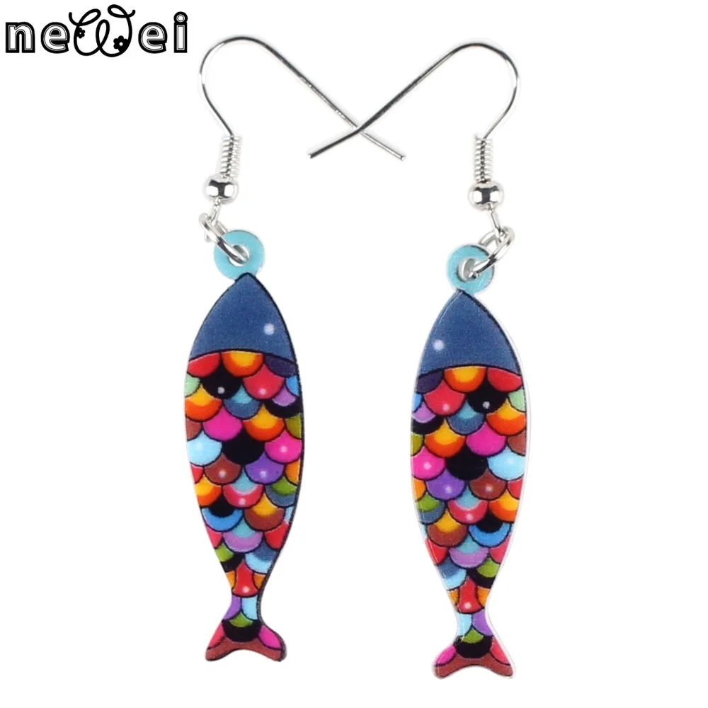 Newei Drop Fish Earrings Acrylic Pattern Long Danlge Earrings Two Colors Hot 2016 Novelty Jewelry For Women  Accessories