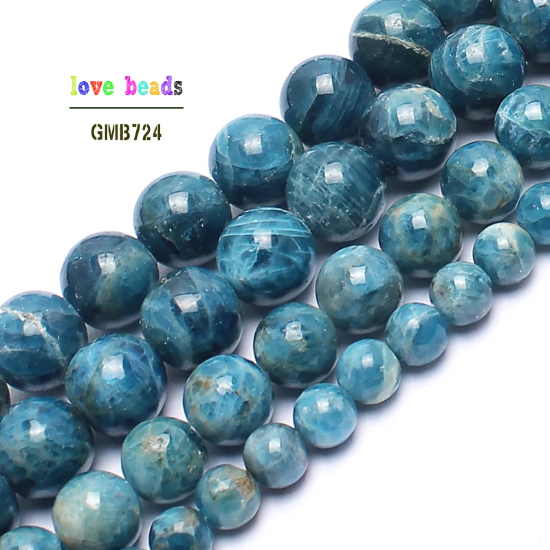 AA+ Natural Genuine Blue Ocean Apatite Stone Round Beads For Jewelry Making 15inches 4/6/8/10/12mm Stone Beads