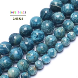 AA+ Natural Genuine Blue Ocean Apatite Stone Round Beads For Jewelry Making 15inches 4/6/8/10/12mm Stone Beads