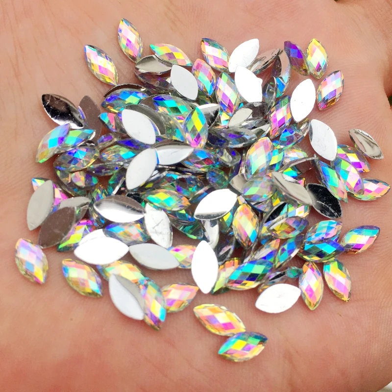 New 4*8mm AB Flatback Rhinestones Crystals Stones Horse Eye resin Strass For DIY Clothes Crafts 200pcs -Z350