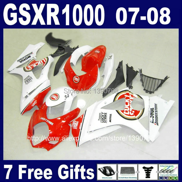 ABS plastic fairing kit for SUZUKI GSXR1000 2007 2008 K7 GSXR 1000 07 08 red white LUCKY STRIKE fairings set CB53 +7 gifts