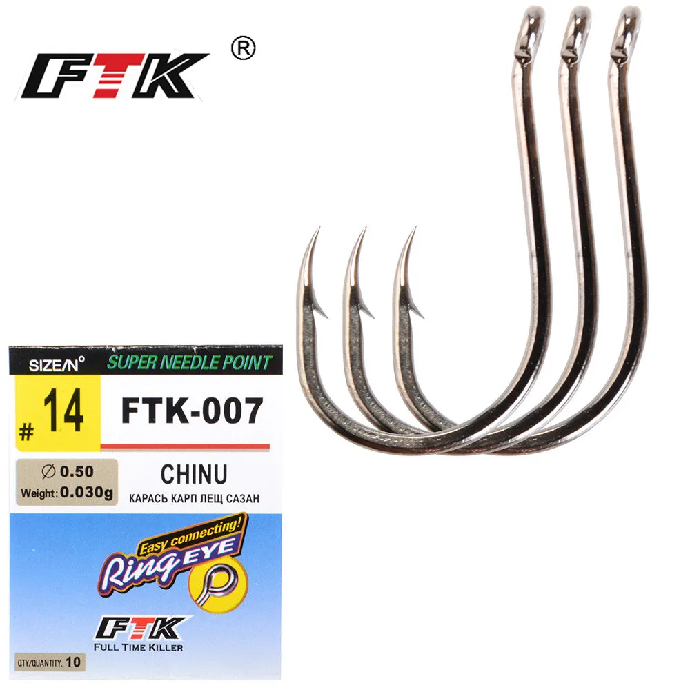 FTK CHINU Fishing Hooks from Japan Ringed Eyed High Carbon Steel Barbed 5-10Pcs /Batch #1-#14 And #1/0-#4/0  Sharp Band Ring Eye