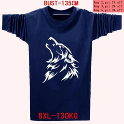 Men's big T-shirt large size 5XL 6XL 7XL 8XL autumn and winter long-sleeved round neck big wolf head print black gray blue