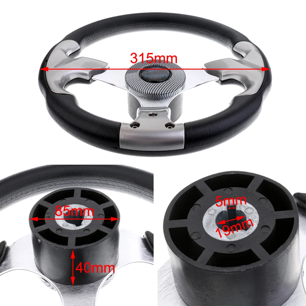 Marine 12.4\'\' 315mm Steering Wheel & 3/4\'\' Tapered Shaft Non-directional 3 Spoke Steering Wheel For Vessel Yacht Boat Accessorie