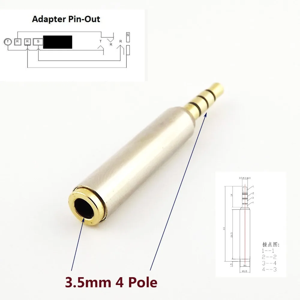 

10 шт. 3,5 мм 4-полюсный стерео штекер на 1/8 "мама аудио адаптер для наушников TRRS конвертер