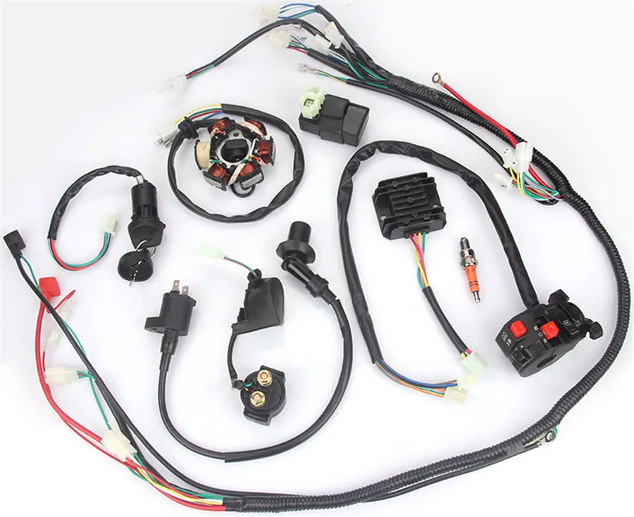 Motorcycle Wiring Harness kit Electrics Wire Loom Assembly For GY6 125cc 150cc ATV / QUAD with 6 coil stator