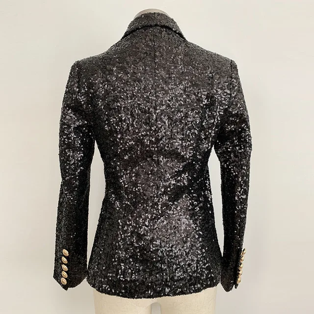 HIgh quality sequins blazer double breasted blazer female long sleeve sequins stitching metal buttons outwear wq1422 dropship