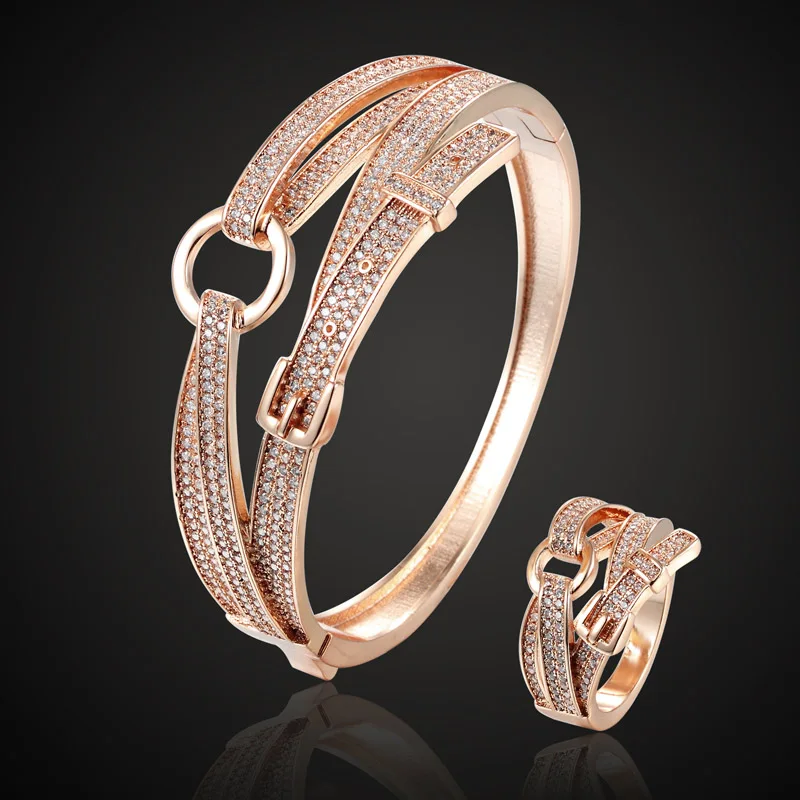 

Rose Gold-color Cubic Zircon Belt Bracelet&bangle For Women Men couple Jewelry Copper cuff Bangles Pulseira Mujer christmas Gift