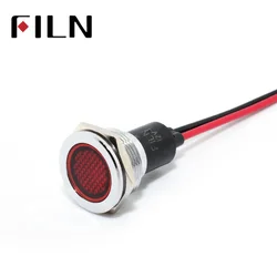 FILN – lampe indicateur led en métal avec câble de 20cm, FL1M-19FW-1, 19mm, rouge, jaune, bleu, vert, 12v, 24v, 110v, 220v