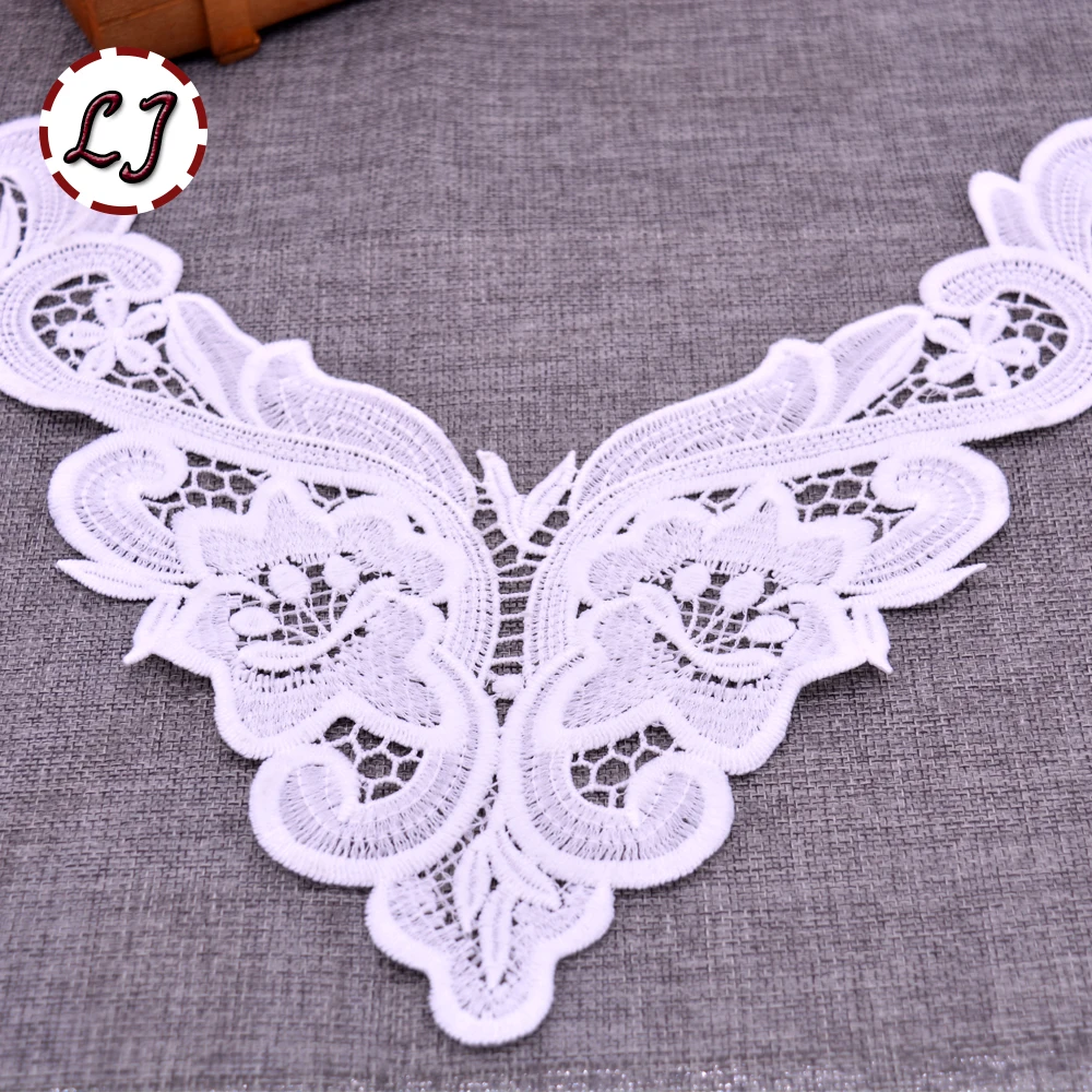 High quality white Fabric Flower Venise Lace Sewing Applique Craft U-soluble lace collar Ladies clothing decoration accessories