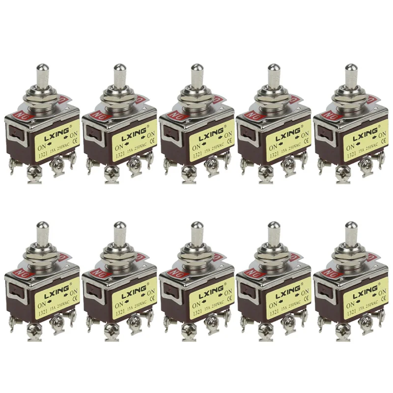 10pce toggle switch silver contact six feet two gear 1321 shake switch button switch 15A250V