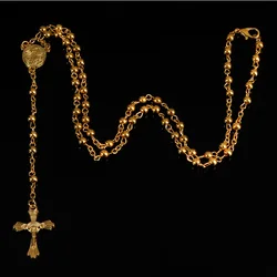 Catholic stainless steel rosary 4mm imitation gold rosary necklace. Rose pattern long chain prayer, blessing a necklace