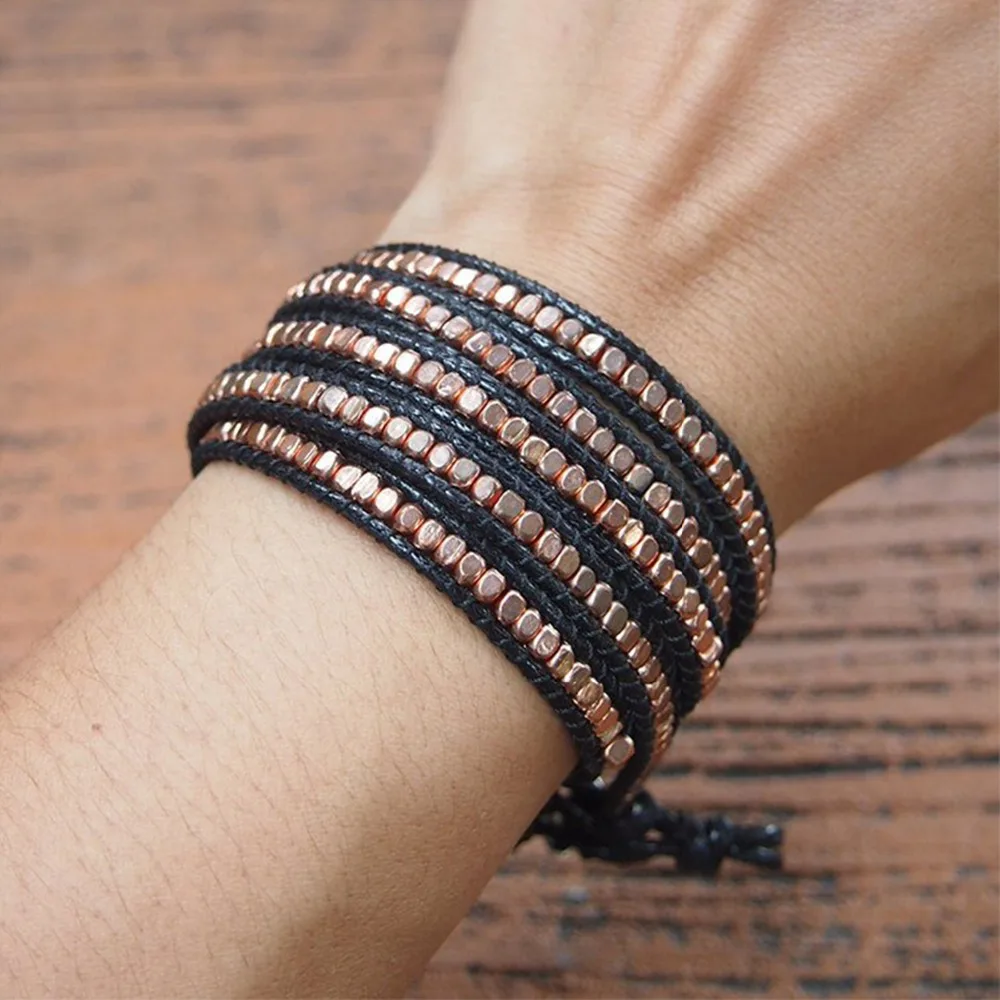Bohemian Women Men Bracelets Style Brass Bead 5 Wraps Statement Bracelet for Men and Women