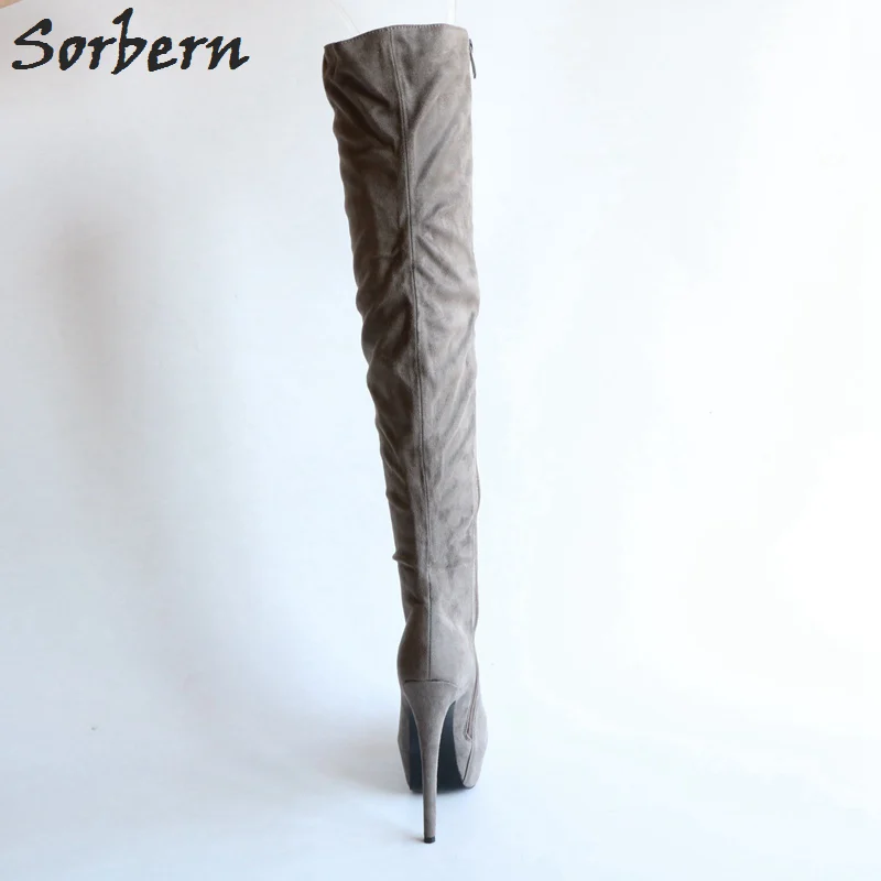 Sorbern Fashion Knee High Boots Grey Women High Heel Winter Shoes Women Eu Size 34 To 46 Custom Wide Calf Fit Heeled Boots New image 3