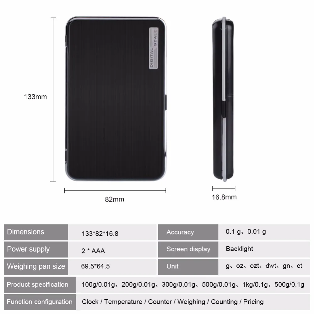 Yieryi 6 in 1 Multi-Function Digital Scales Electronic 100g/200g/300g/500g/1000g Weight Balance with Palm Calculator Design