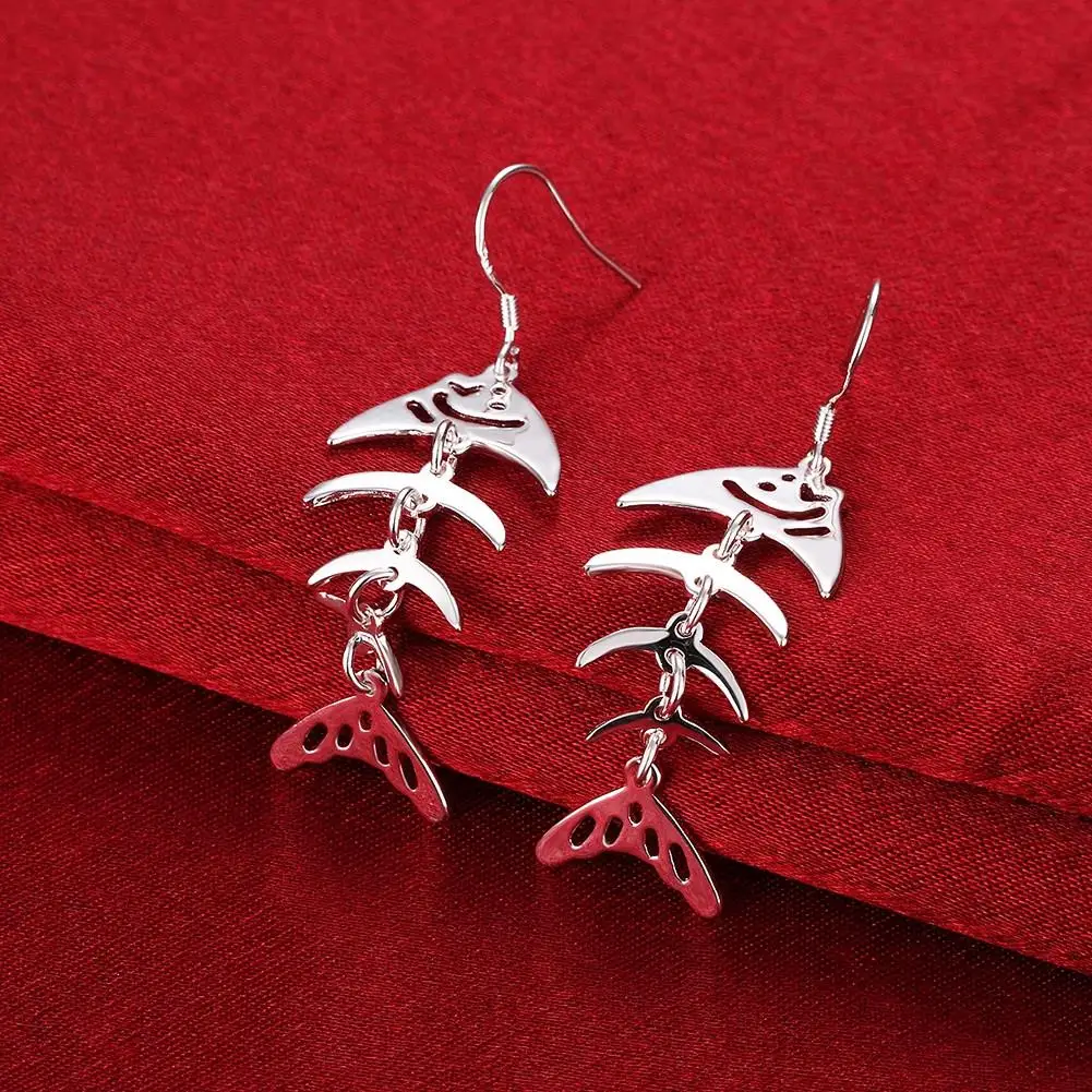 NEW Fashion Fish Bone Dangle Earrings 925 Sterling Silver Needle With Shinny Looking High Quality Jewelry Gift For Woman Girls