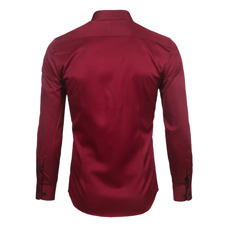 Chemise habillée en fibre de bambou pour hommes, coupe couvertes, manches longues, chemise décontractée boutonnée, chemise formelle élastique, vin