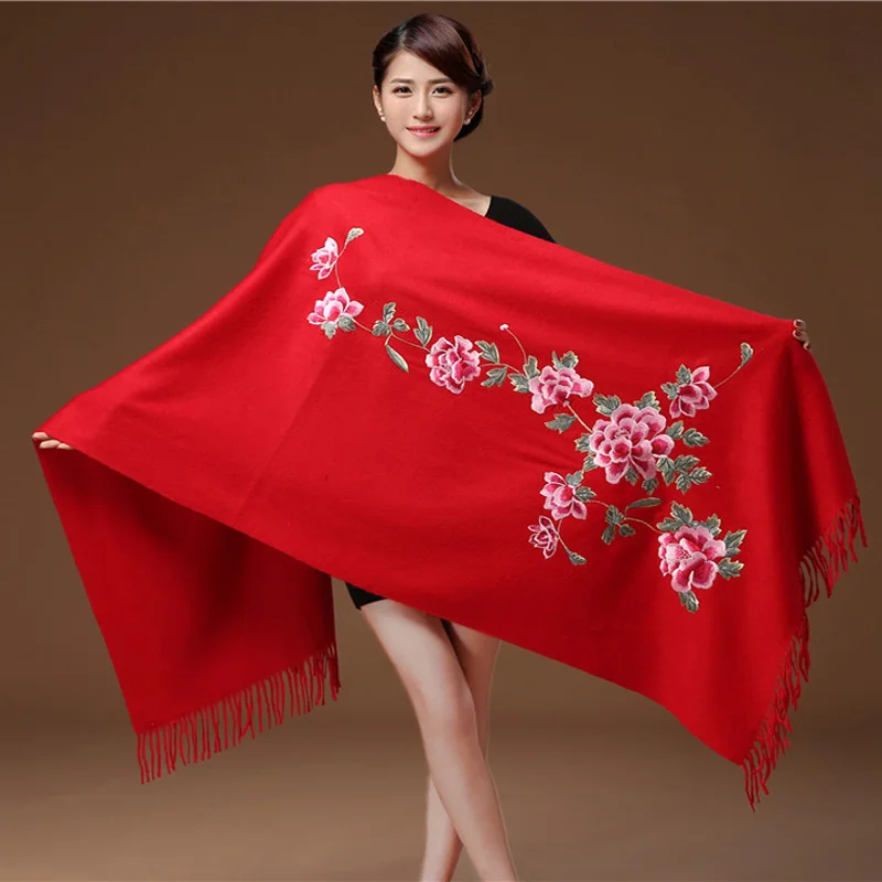 Sale!!!Women Cashmere Tassel Scarves Floral Flowers Embroidery Pashmina 200*70 cm Long Soft Wraps Warm Female Winter Shawls