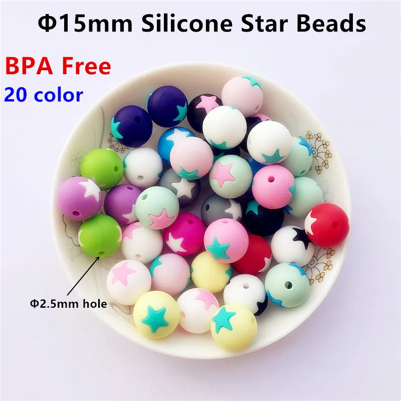 

Chengkai 50pcs 15mm BPA Free Silicone Star Beads DIY Baby Bracelets Teether Chewing Jewelry Toy Teethering Necklace Accessories