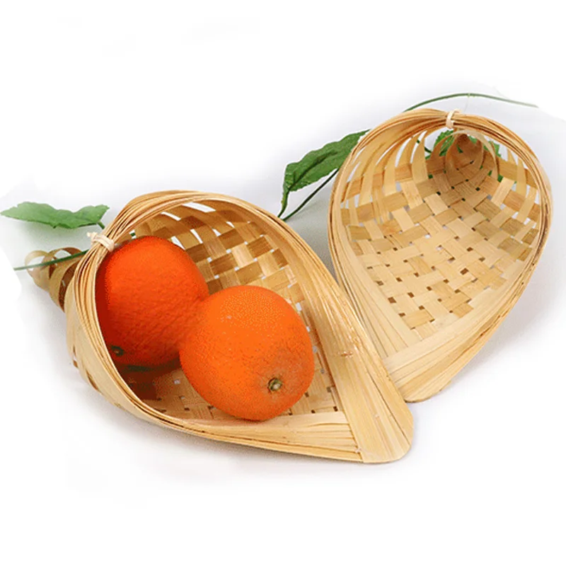 Woven Bamboo Basket Snack Plate Sushi Tray French Fries Basket Handmade Creative Dessert Conch Hotel Tableware Food Tray 2pcs