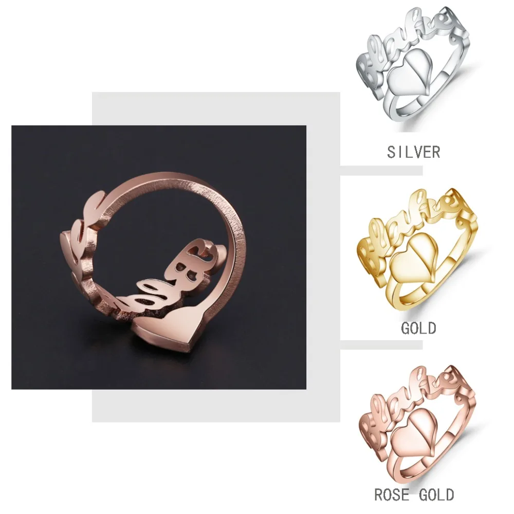 Personalized Name Rings  Gold Color Date Numbers Heart Sprial Ring For Women High Quality Stainless Steel Men Jewelry Not Fade