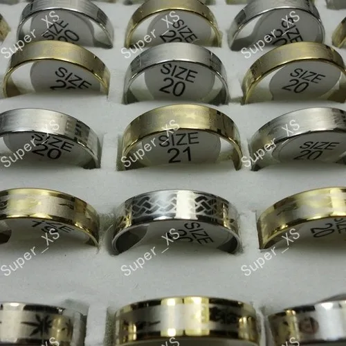 

50Pcs Fashion Gold Silver Plated Stainless Steel Rings For Women Men Jewelry Whole Packs Lots LR114 Free Shipping