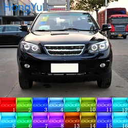 Latest Headlight Multi-color RGB LED Angel Eyes  Ring Eye DRL RF Remote Control for BYD S6 2011 2012 2013 2014 Accessories