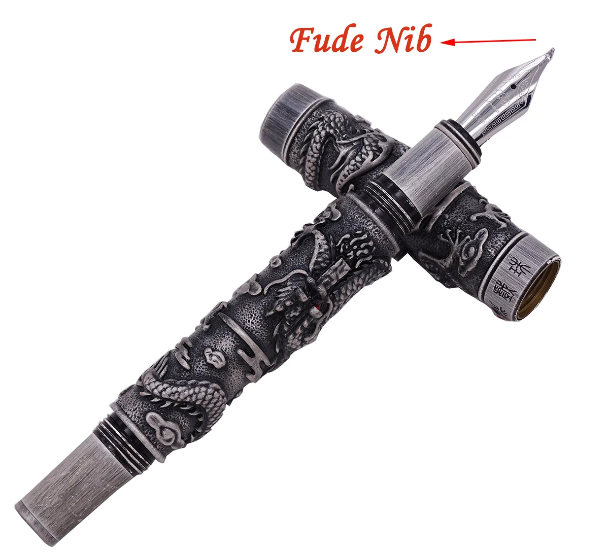 Jinhao – stylo à plume Vintage gris, Double Dragon, calligraphie, plume en métal, sculpture, gaufrage, Collection lourde