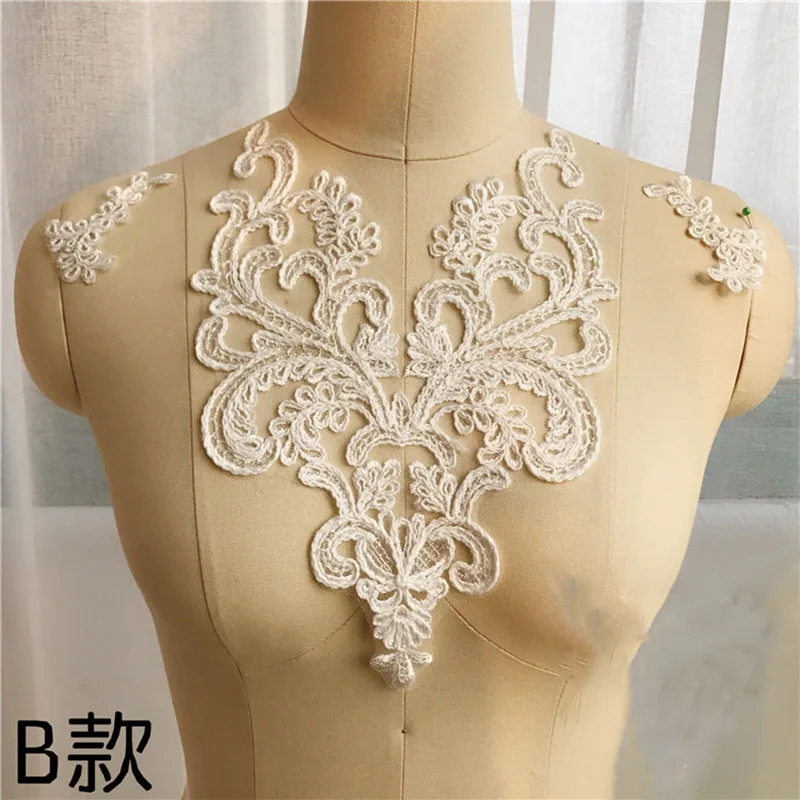 20Pieces Wedding Dresses Lace Applique Accessories Embroidered Lace Appliques Fabric Ivory White DIY Sewing Material