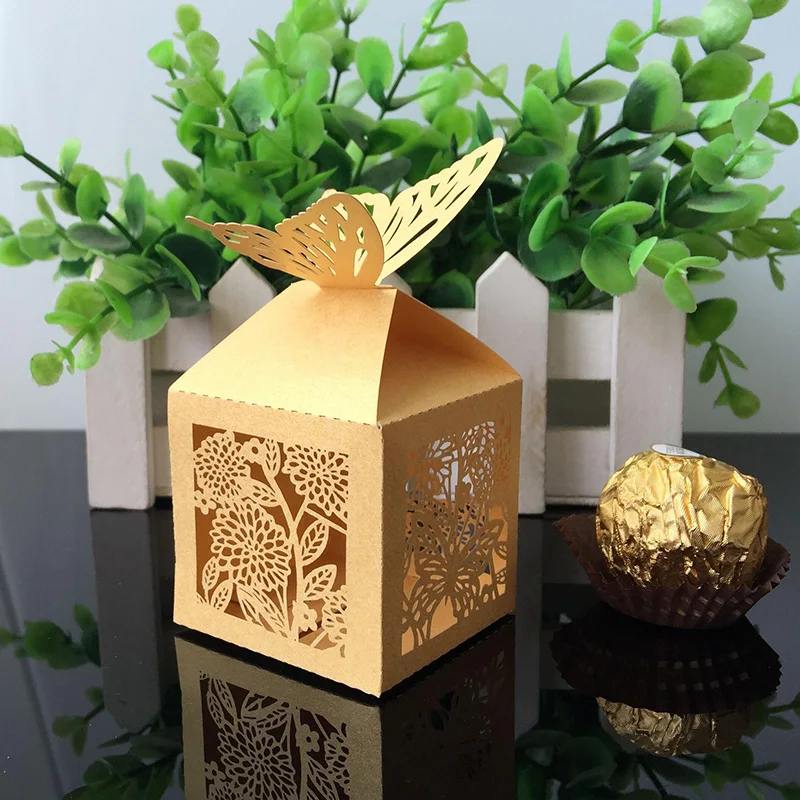 50 Stück lasergeschnittene Schmetterlings-Süßigkeitenboxen, Geschenkboxen, Verpackungsboxen für Gastgeschenke und Geschenke, Geburtstag, Hochzeit, Event, Party, Gastgeschenke, Dekoration