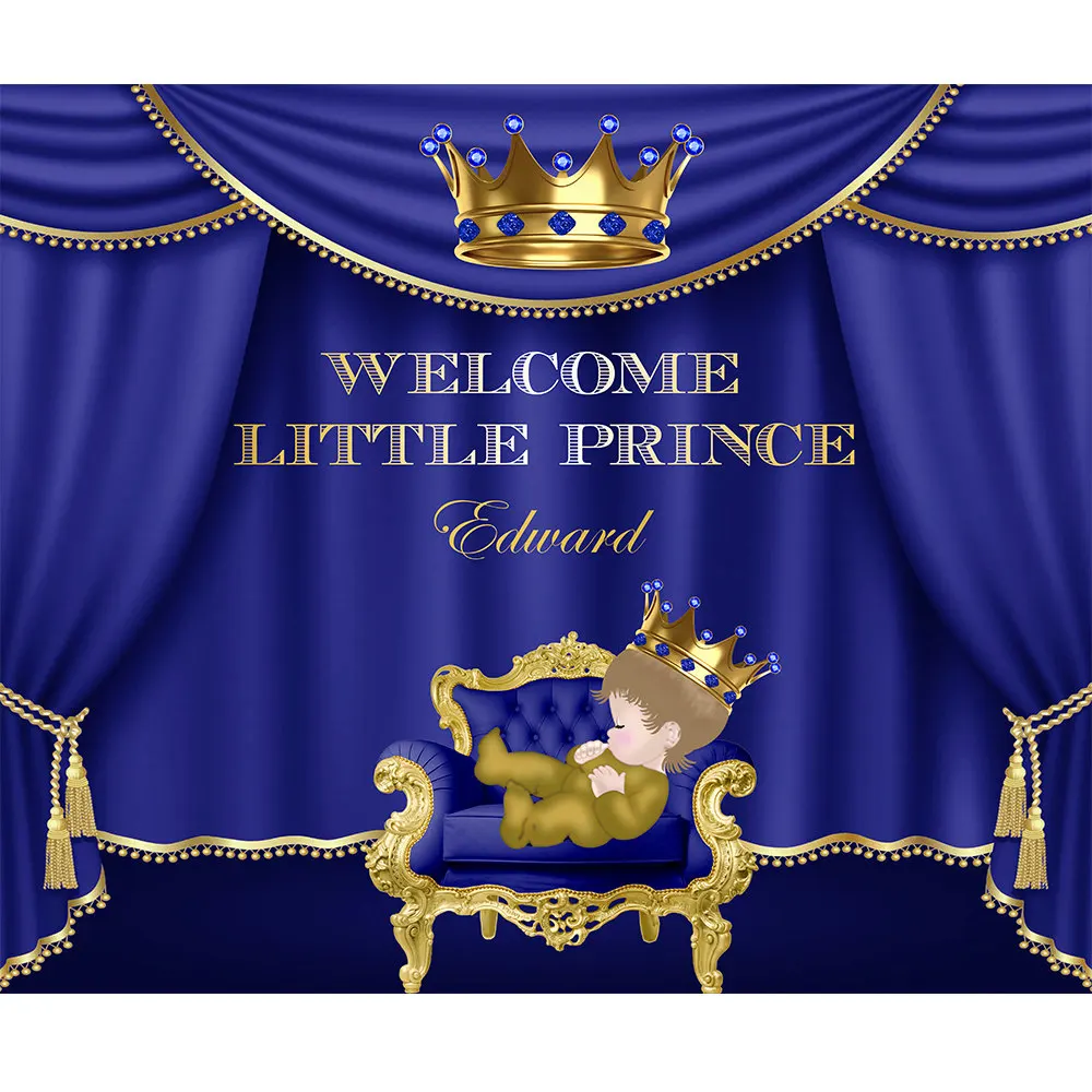 

custom royal blue and gold prince themed crown curtains background High quality Computer print party backdrops