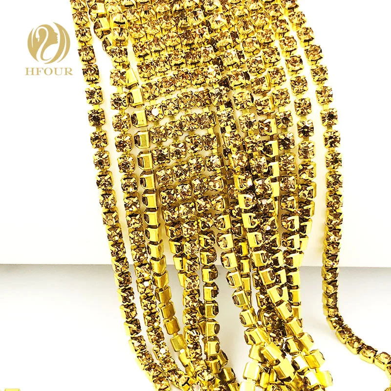 

2mm/2.5mm/2.8mm/3.0mm/4.0mm 5yard/pack High quality Gold bottom Crystal yellow Rhinestone Chain DIY Accessories