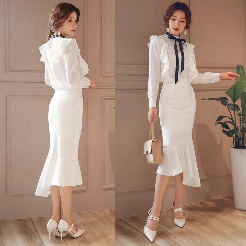 TIYIHAILEY New Fashion Long Mid-calf Skirt For Women Plus Size XS-3XL Mermaid Style Stretch Ladies Black And White Skirt