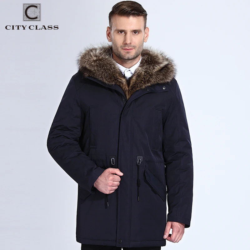 City Class Winter Fur Jacket Men Removable Raccoon Hood Long Parka Mens Casual Jackets and Coats Cotton Fabric Camel Wool 17843