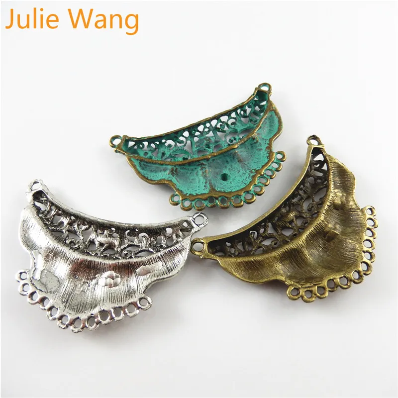 Julie Wang 3PCS Antique Bronze Green Silver Color Alloy Charms Connector Pendant Bracelet Necklace Jewelry Accessories Making