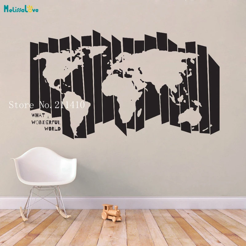 Unique Shape World Map Vinyl Wall Sticker What a Wonderful World Home Decor Living Room Removable Novel Design Art Decals YT707